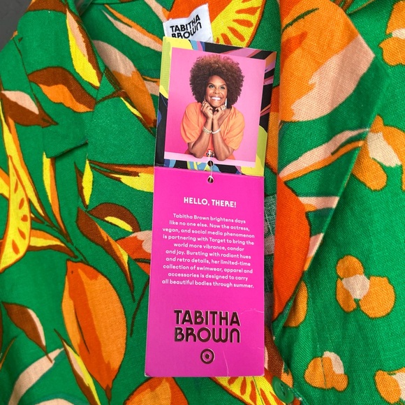 TABITHA BROWN TROPICAL PRINT SHORT SLEEVE BUTTON FRONT SHIRT BLOUSE SIZE M NEW - Picture 9 of 11